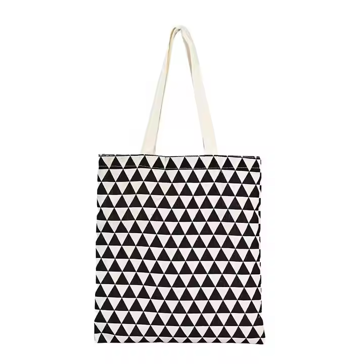 Customizable Black and white lattice Cotton Canvas Tote Bag for Shopping