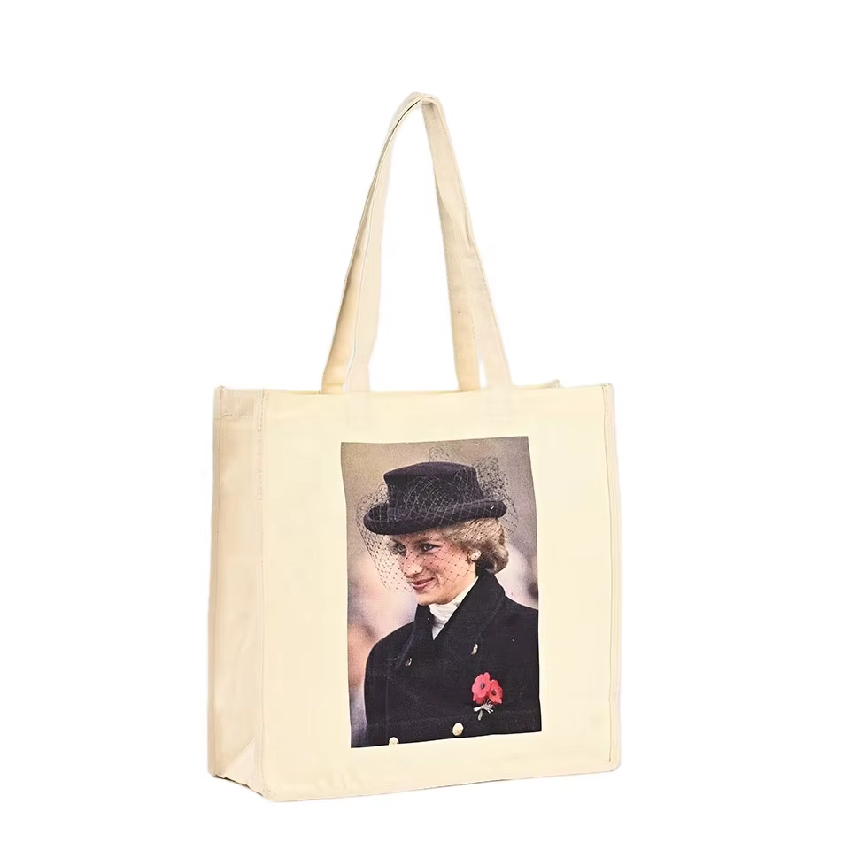 High Quality Eco-friendly Large Capacity Canvas Tote Bag Custom Printed Logo Reusable Shoulder Bag Long Handle Geometric Pattern