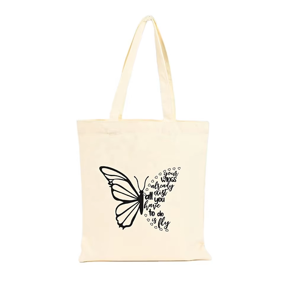 Large Butterfly Canvas Handbag with Custom Printed Logo for Wholesale Features of Long Handle