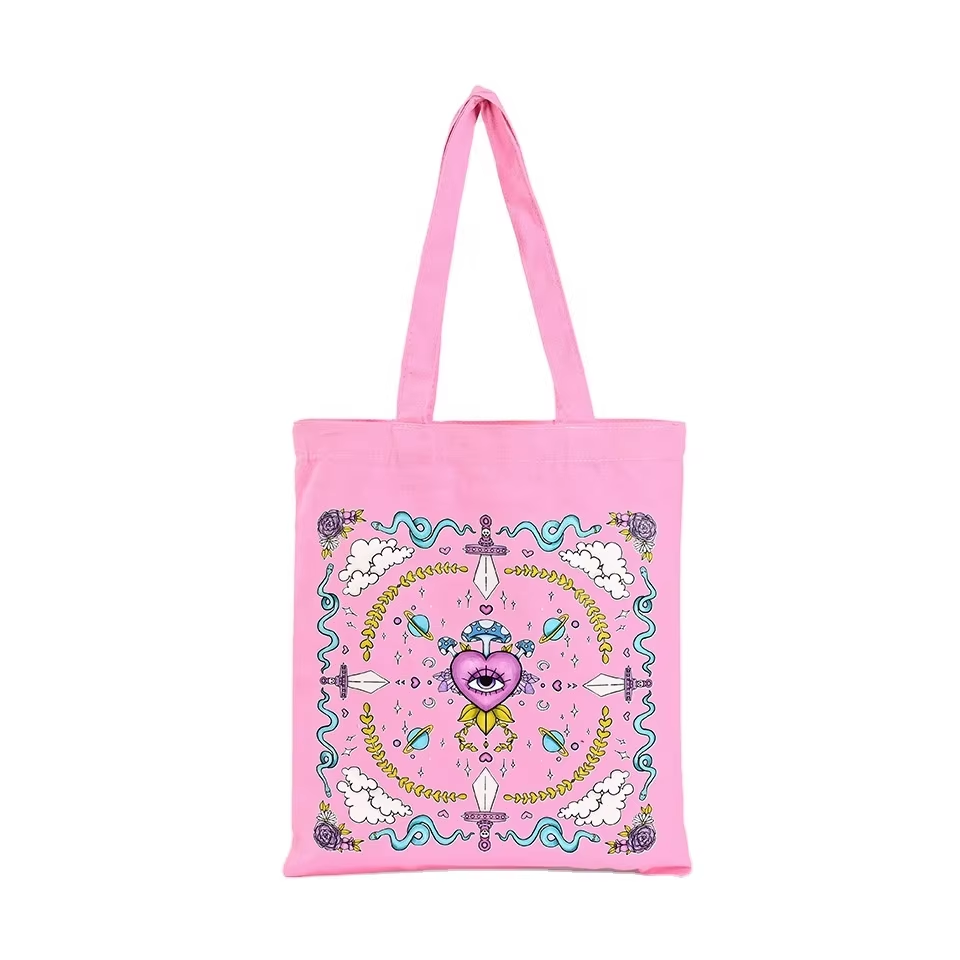 Custom Logo Eco-Friendly Recycled Cotton Canvas Tote Bag Large Size Printed Beach Shopping Bag Reusable Sublimation Tote Bag