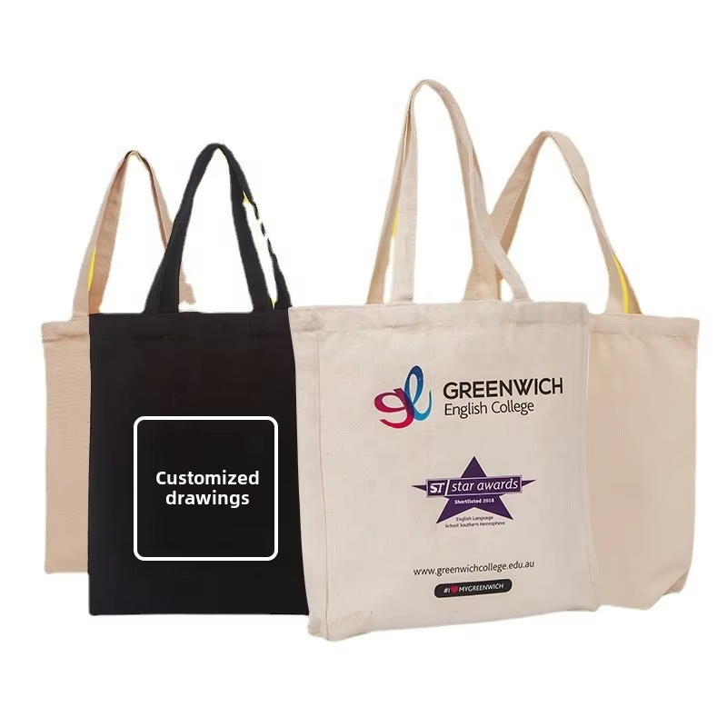 Hand-Painted Cotton Canvas Bag Environmentally Friendly Shopping Bag with Dot Letter Pattern for Promotional Exhibitions Storage