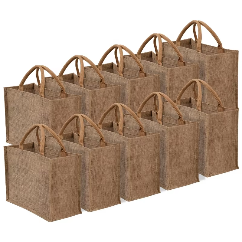 Wholesale High Quality Beach Jute Burlap Custom Tote Bag with Leather Handle Cartoon Pattern Jute Tote Bags