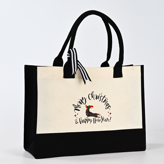 Large Custom Cotton Canvas Tote Bag Personalized Orange with Leopard Pattern and Long Handle Reusable Shopping Tote Bag