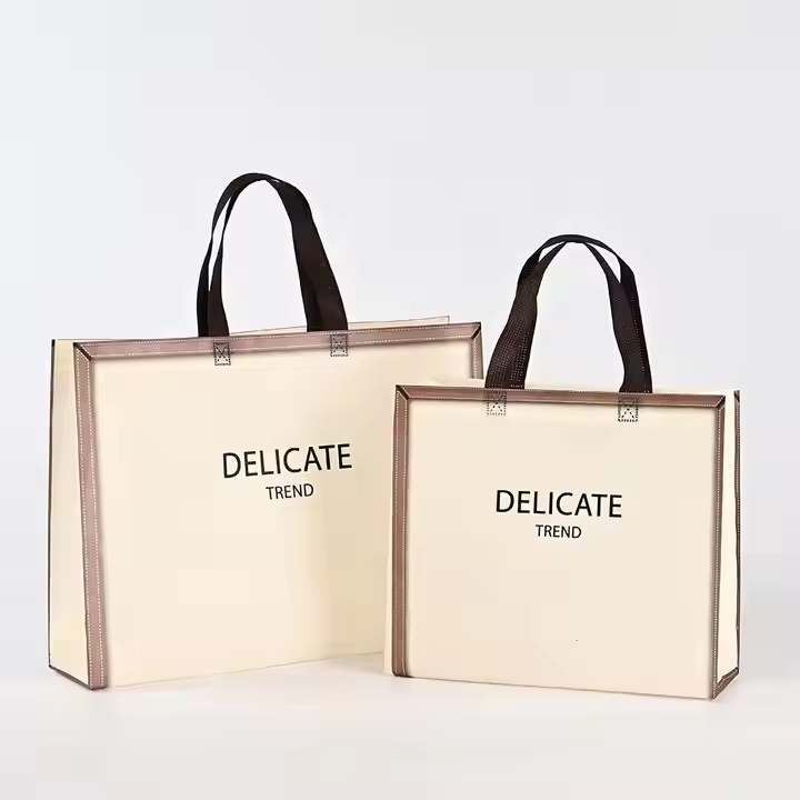 Low MOQ Custom Eco-Friendly Reusable Non-Woven Shopping Tote Bags Grocery Bags with Letter Pattern and Custom Printed Logo