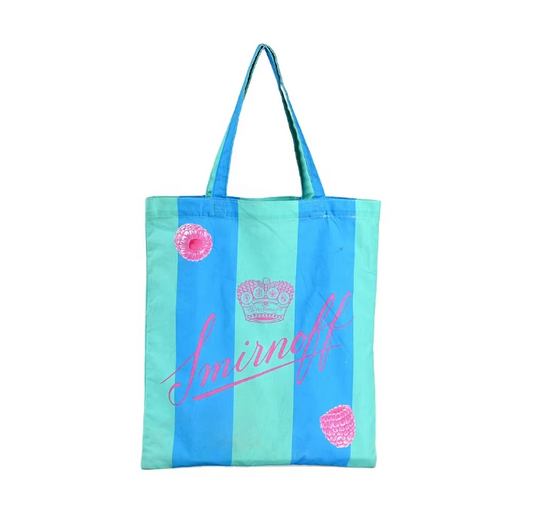 Best Eco Plain Blue  Cotton Cloth Tote Canvas Bag with Long Handle Factory Sample Featuring Geometric Pattern