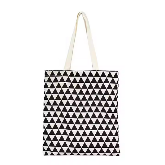Customizable Black and white lattice Cotton Canvas Tote Bag  for Shopping