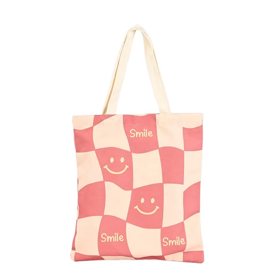 OEM & ODM Custom Printed Large Reusable Organic Cotton Tote Bag Logo Printed Recycle Plain Canvas Shopping Bag with Long Handle