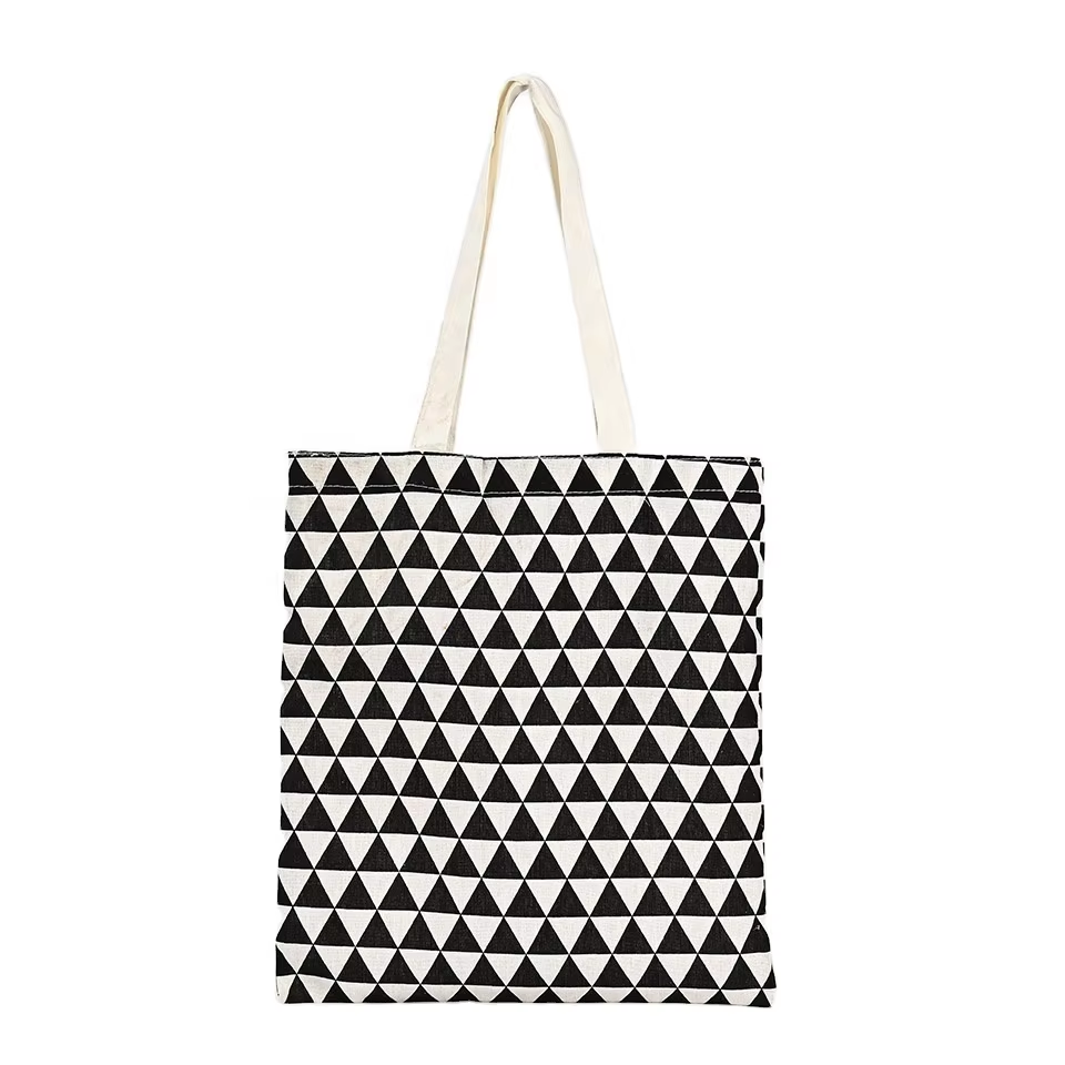 Customizable Black and white lattice Cotton Canvas Tote Bag for Shopping