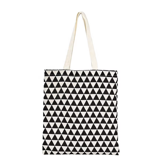 Customizable Black and white lattice Cotton Canvas Tote Bag for Shopping