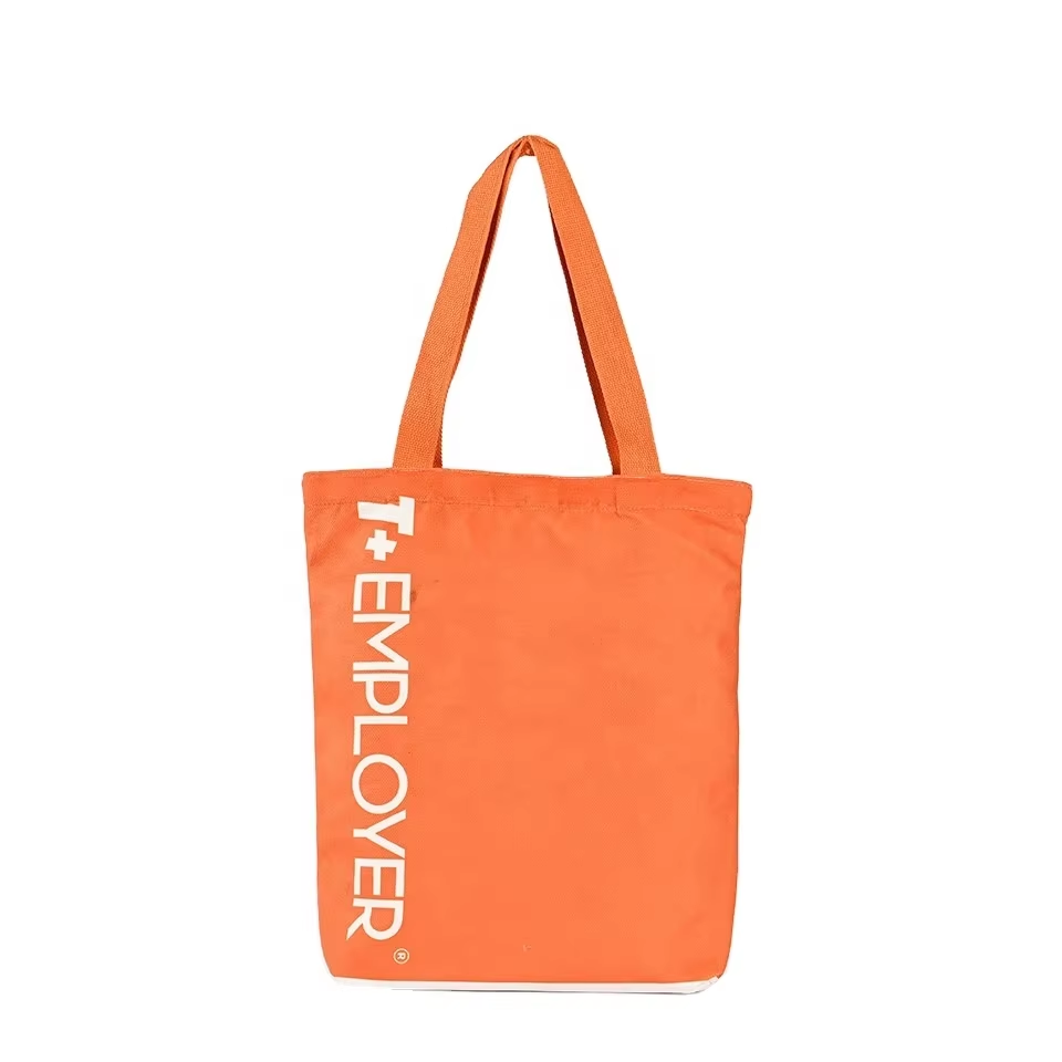 OEM Custom Printed Logo DIY Tote Canvas Shopping Bag for Women with Long Handle  Orange Plain Canvas Bag for Shoulder Use