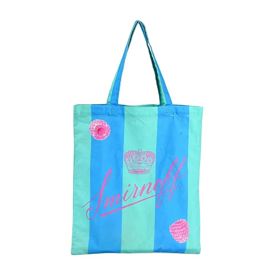 Best Eco Plain Blue  Cotton Cloth Tote Canvas Bag with Long Handle Factory Sample Featuring Geometric Pattern