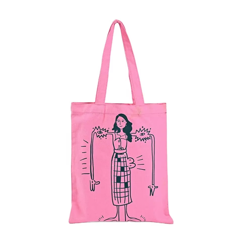 High Quality Custom Logo Canvas Tote Bag with Long Handle Dot Pattern Cotton Tote Shopper Bag Promotional and Cheap
