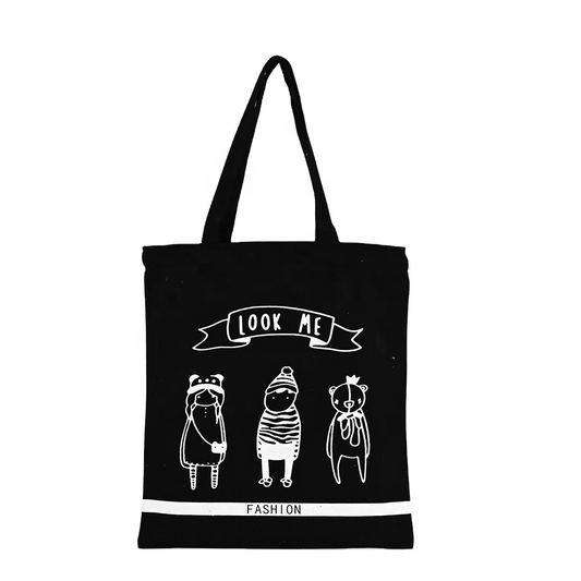 Heavy Duty Canvas Tote Bag with Long Handle Reusable Grocery Shopping Work Tote Weekender Bags External Pocket Cartoon Patterned
