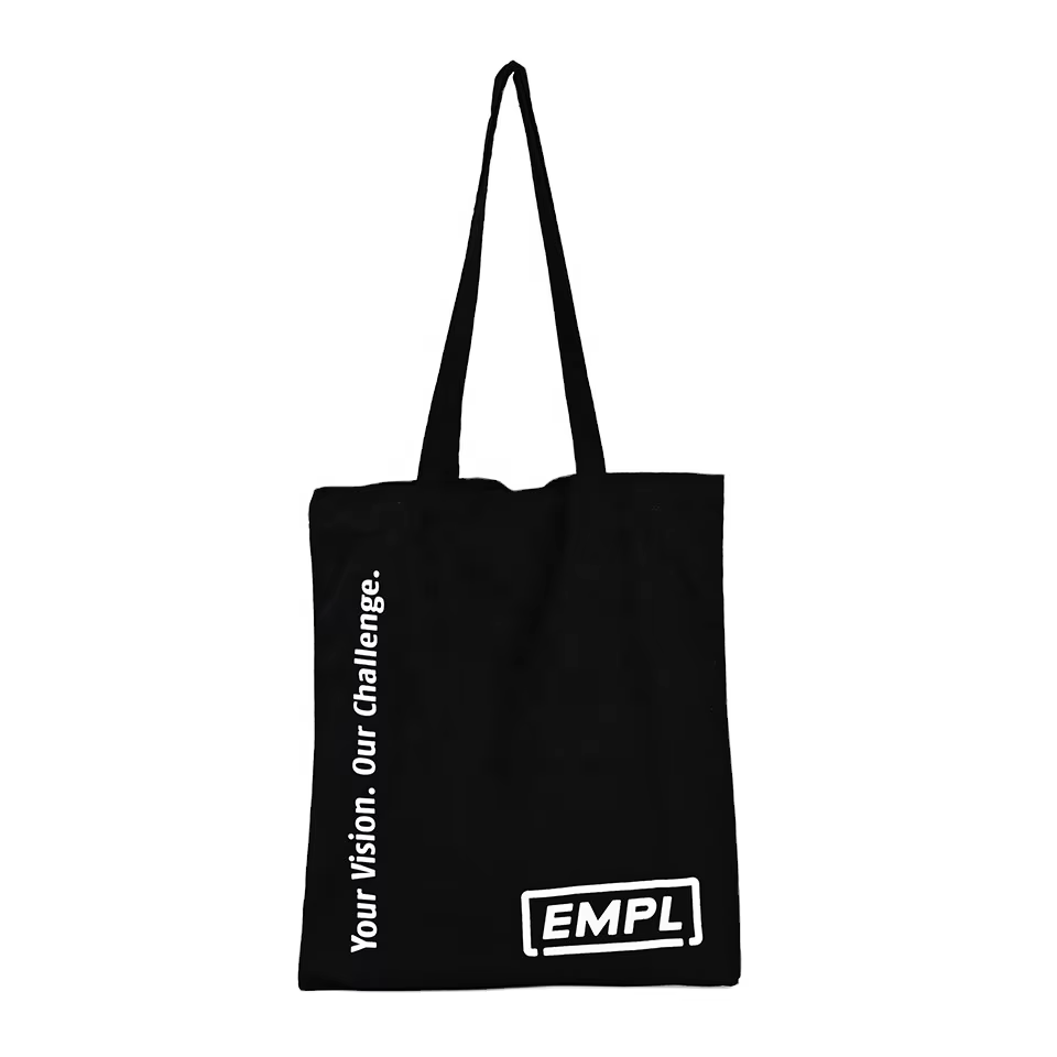 Wholesale Eco-Friendly Natural Cotton Canvas Tote Bag Customised Logo Long Recycled Black for Women's Travel Shopping Letter