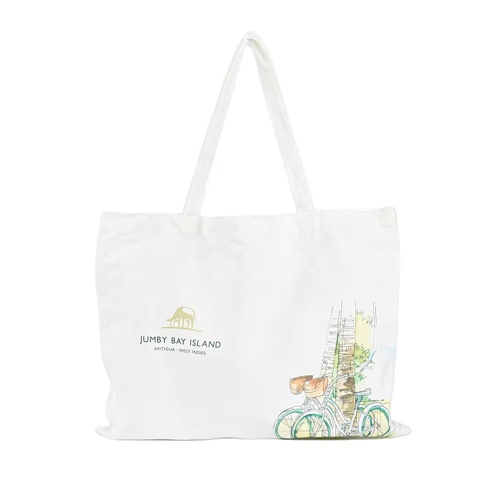 Eco-Friendly Cotton Canvas Tote Shoulder Bag with Long Handle Customized Logo and Recyclable Feature Letter Pattern Tote Bag