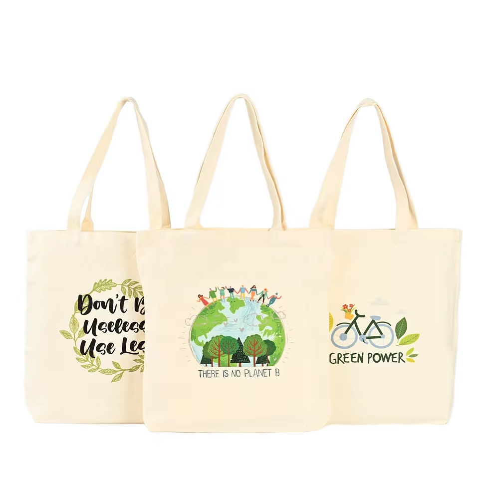 Custom Printed Tote Canvas Bag with Long Handle Accepts Customized Logo & Color Organic Cotton Grocery Shopping Bag