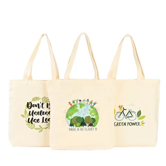 Custom Printed Tote Canvas Bag with Long Handle Accepts Customized Logo & Color Organic Cotton Grocery Shopping Bag