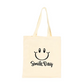 Custom Printed Cotton Canvas Tote Bag for Women Recycled Reusable with Smile Logo and Long Handle Low MOQ