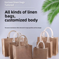 Custom Large or MediumJute  Beach Tote Bag with Cartoon Pattern Soft Cotton Handles for Traveling