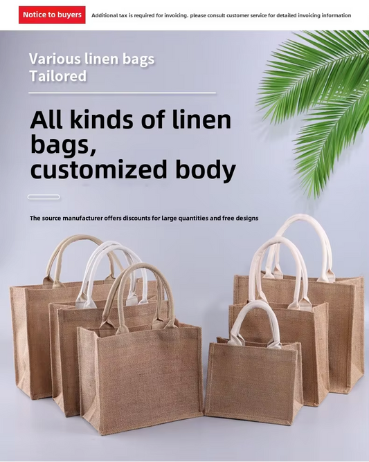 Custom Large or MediumJute  Beach Tote Bag with Cartoon Pattern Soft Cotton Handles for Traveling