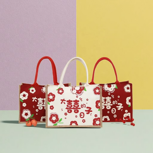 Daxi Portable Linen Red Canvas Bag for Wedding Celebrations Candy Storage-Bridesmaids' Hand Return Gift Wholesale  Material