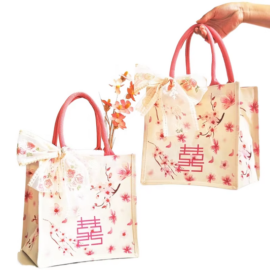 Wholesale  Wedding Candy Canvas Bag Peach Blossom Paper Gift Bag New Stock Wedding Favor