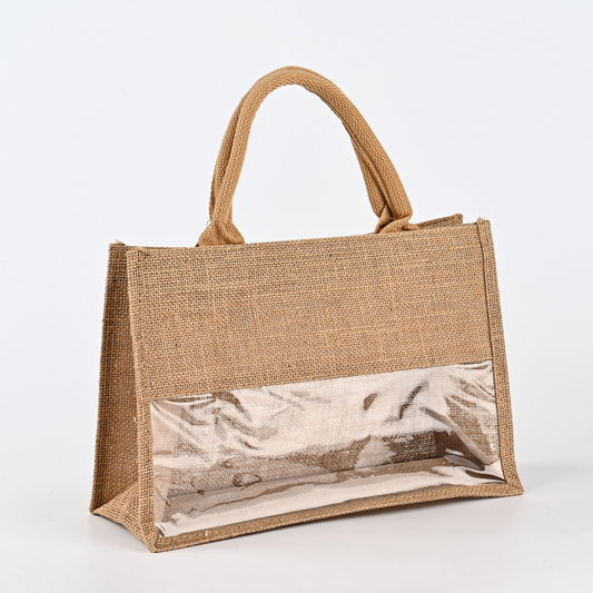 Factory Sale Eco-Friendly Jute Burlap Zipper Bag Customizable PVC Window Design Eco-Friendly Shopping Jute Bag