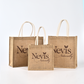 Eco-friendly Reusable Jute Tote Bag Handbag Custom Printed Wholesale Long Handle Cartoon Pattern Jute Gunny Shopping Bag