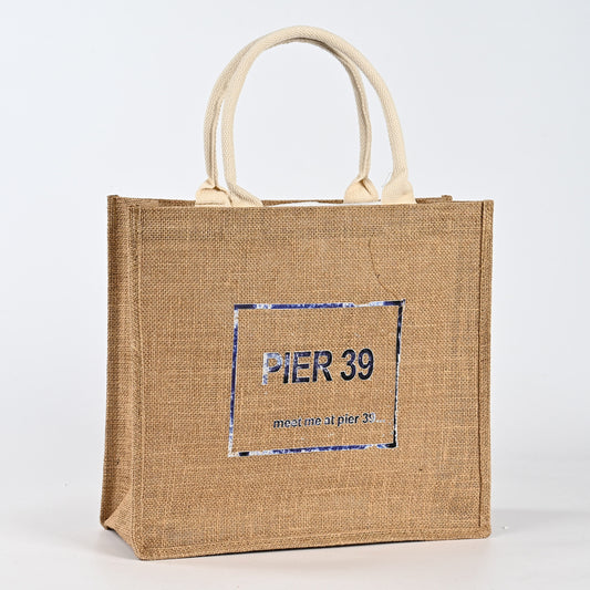 Eco-Friendly Jute Gunny Bags with Leopard Pattern Long Handle Custom Promotion Logo Color Washable Supermarket Shopping Bag