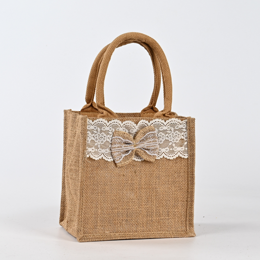 High Quality Custom Jute Burlap Tote Bag with Long Leather Handle Wholesale Beach Wine Bag with Geometric Pattern