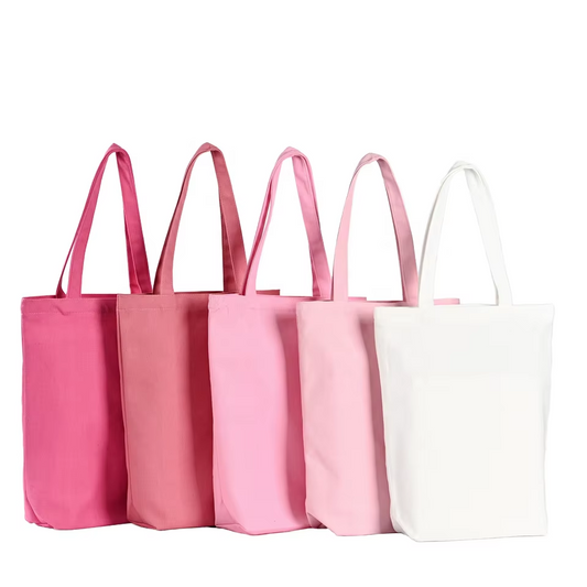 Long Handle Round Style Plain Pattern Cotton Canvas Tote Bag for Shopping