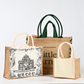 Custom Jute Burlap Beach Tote Bag with Double Long Leather Handles English Letter Canvas Jute Material for Shopping