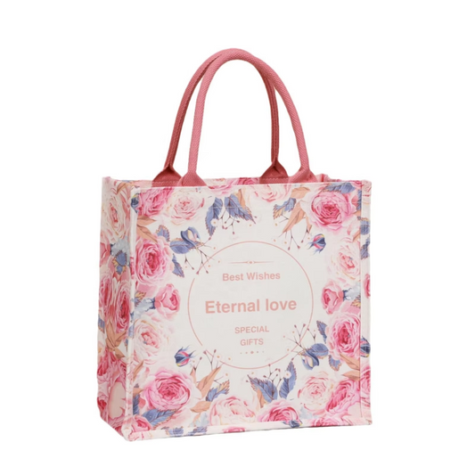 Wholesale Vintage Red Rose Wedding Favor Canvas Bag 3D Tote Long Cotton Handle Zipper Closure Creative Plain Handheld Bag