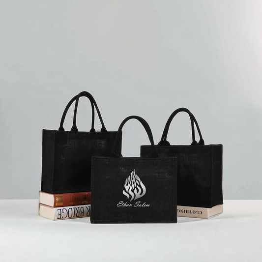 Custom logo cross-border black linen bag modern simple jute handbag and canvas shopping bag