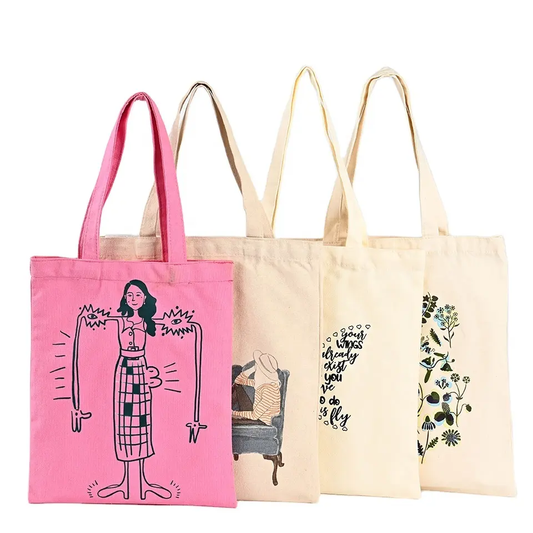 Customized Size Organic Cotton Handbag Canvas Bag Long Handle Wholesale Customized Printed Clothing Fabric Storage Logo