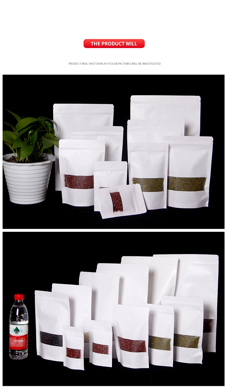 In Stock Factory Supply White Kraft Paper Stand Up Pouch Bags For Grocery