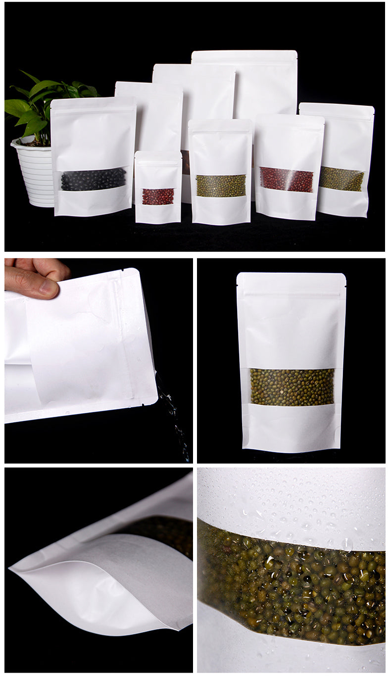 In Stock Factory Supply White Kraft Paper Stand Up Pouch Bags For Grocery